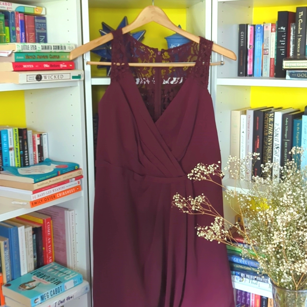David's Bridal Maroon Bridesmaid Dress